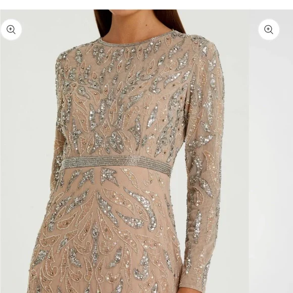NWT Mac Duggal Beige Long Sleeve Beaded Evening Gown 16 missing beads - Picture 2 of 4